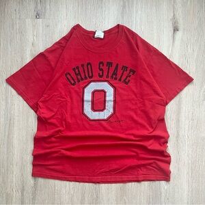 Ohio State Buckeyes Spell Out NCAA Red Cadre Athletic Short Sleeve Shirt Mens L